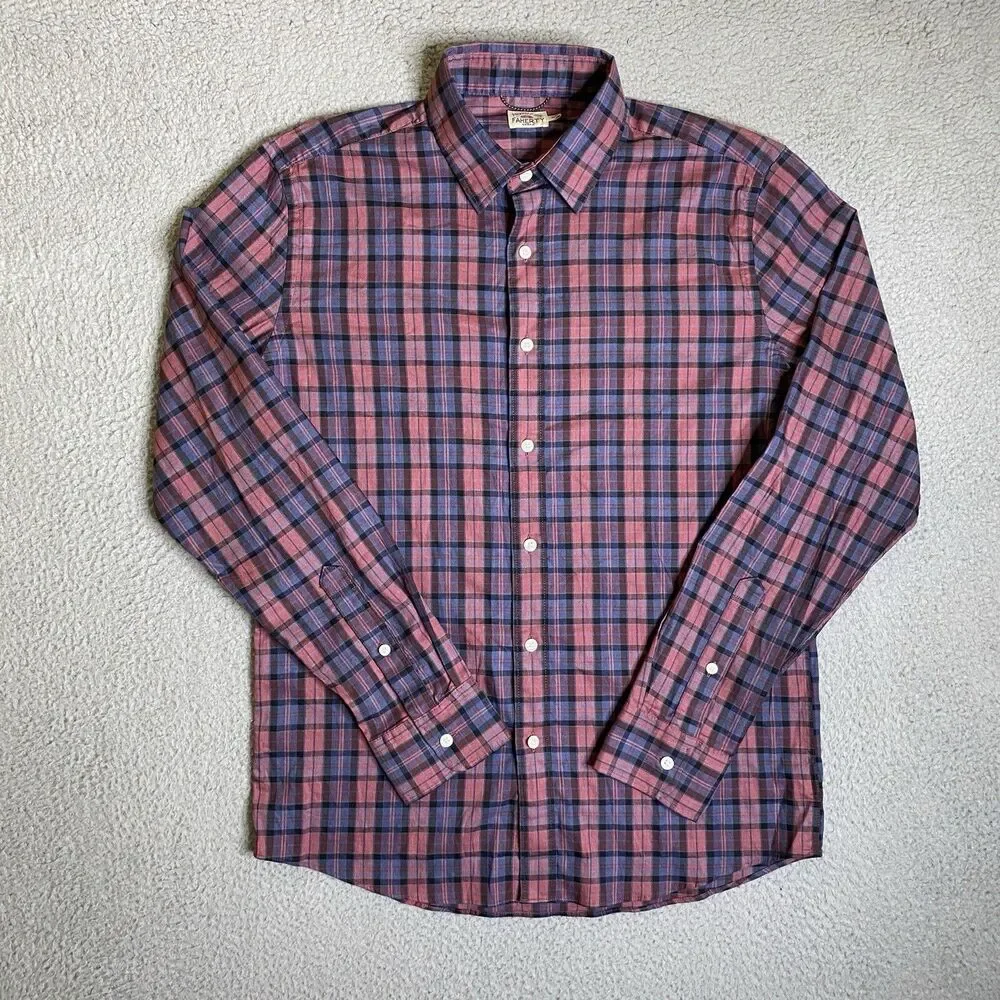 Faherty Shirt Mens Medium Everyday Burgundy Plaid Long Sleeve Casual Stretch